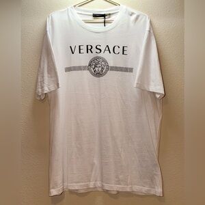 Versace White and Black Logo Medusa Crewneck Tee